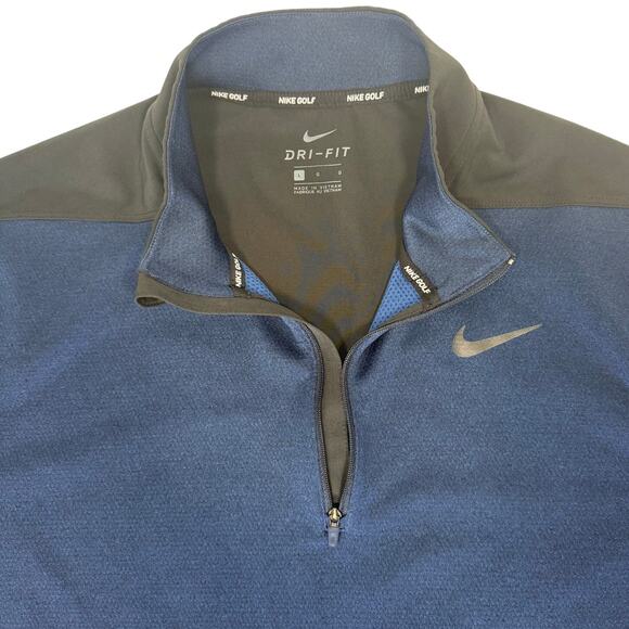Nike Golf Dri-Fit 1/4 Zip Pullover Blue Black Men’s Large Athletic Fit - Picture 4 of 8